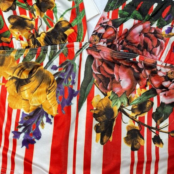 Rococo Sand One Piece Swimsuit Halter Neck Backless Floral Stripes Red White XS - Picture 4 of 7